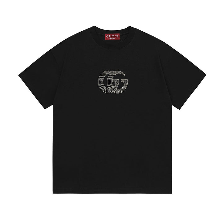 Gucci Collarless GG T-Shirt | Black Cotton Crew Neck