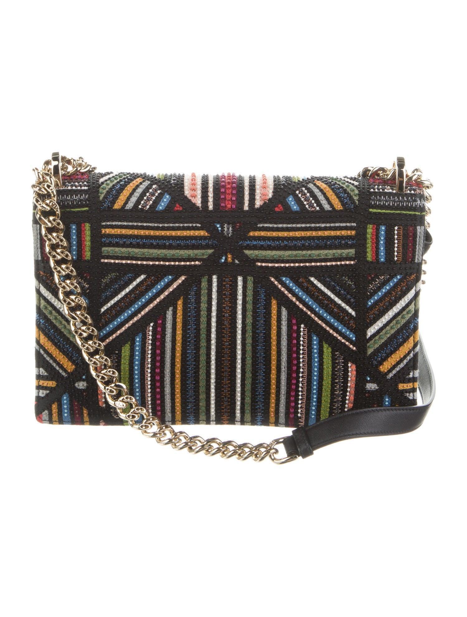 Christian Dior Medium Bead-Embellished Striped Diorama Bag