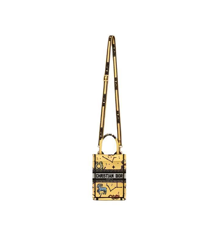 Christian Dior Canvas Embroidered Pixel Zodiac Mini Book Tote Phone Bag in Latte Multicolor