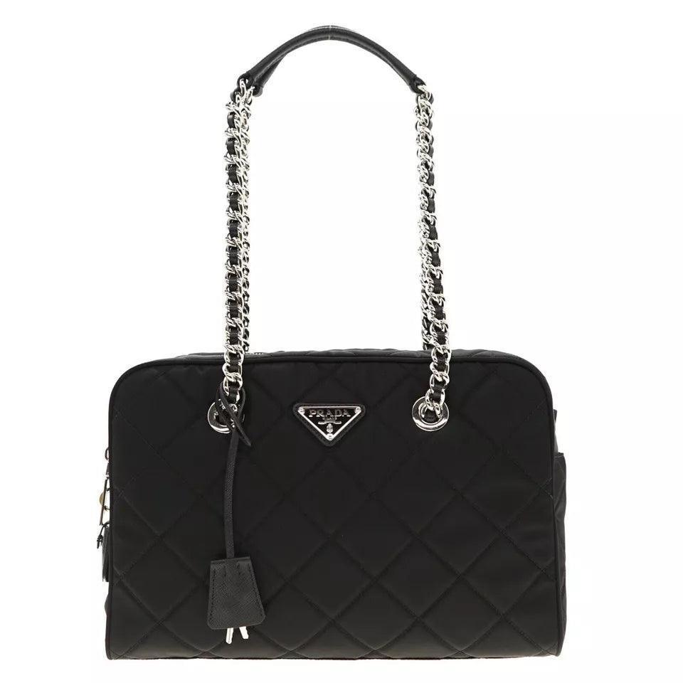 Prada Chain Shoulder Bag Quilted Black Nylon