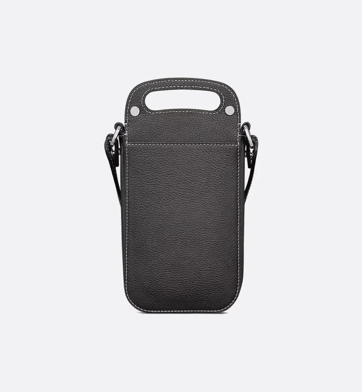 Saddle Vertical Pouch with Strap Black Dior Oblique Jacquard with Black Grained Calfskin