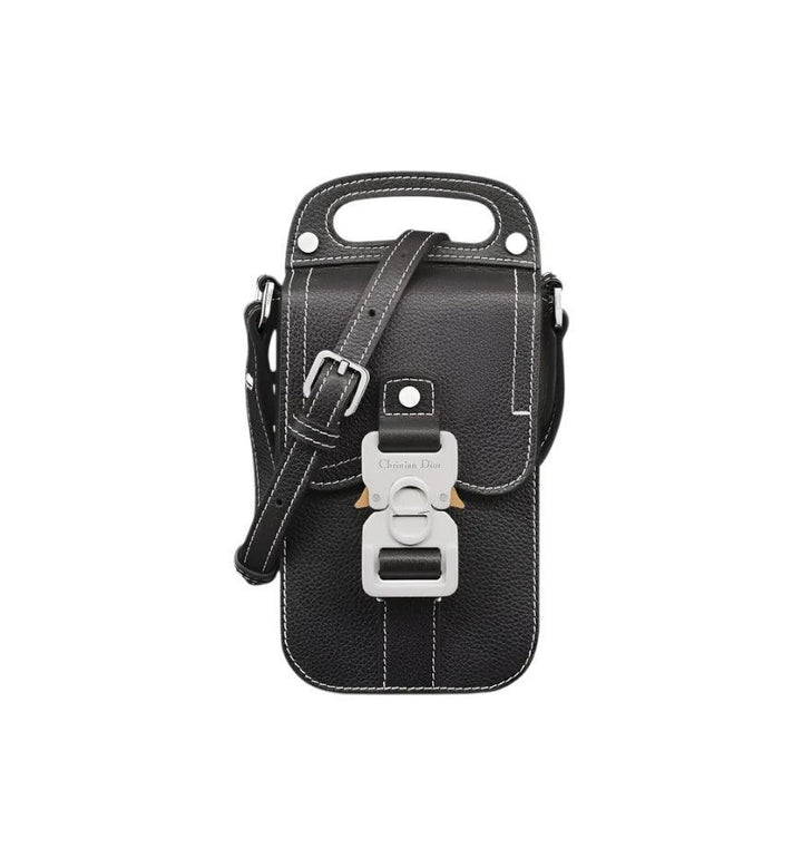 Saddle Vertical Pouch with Strap Black Dior Oblique Jacquard with Black Grained Calfskin