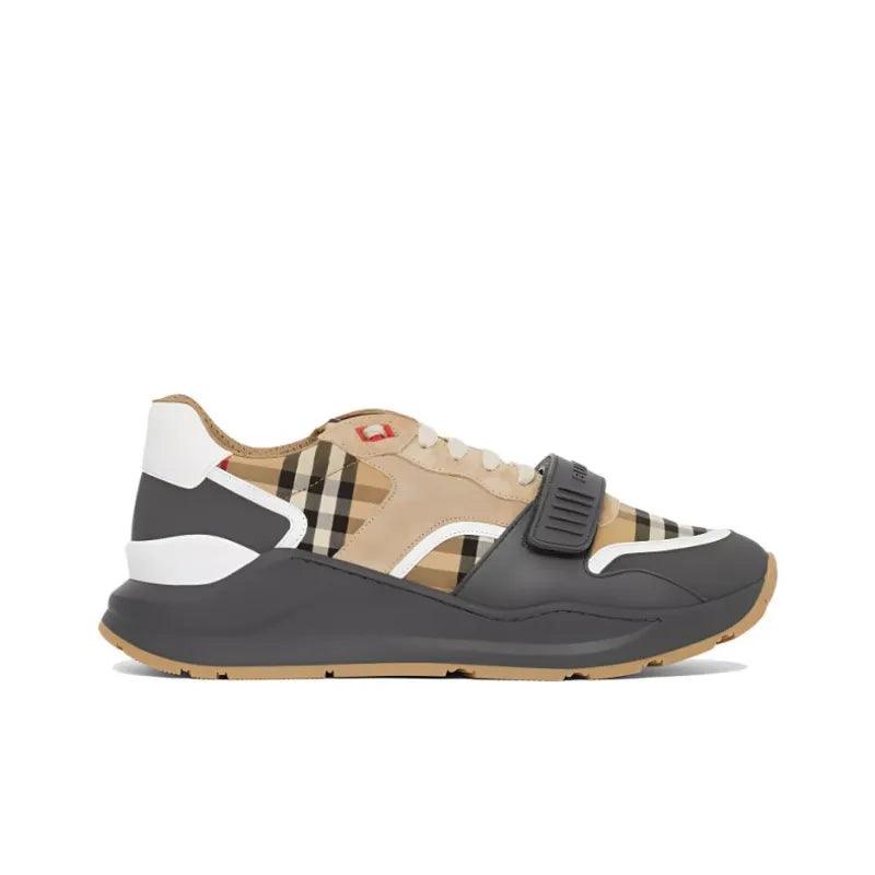 Burberry Ramsey Vintage Check Suede Leather Sneakers Grey Archive Beige