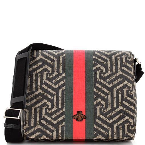 Gucci Bee Web Flap Messenger Bag Caleido GG Coated Canvas Medium