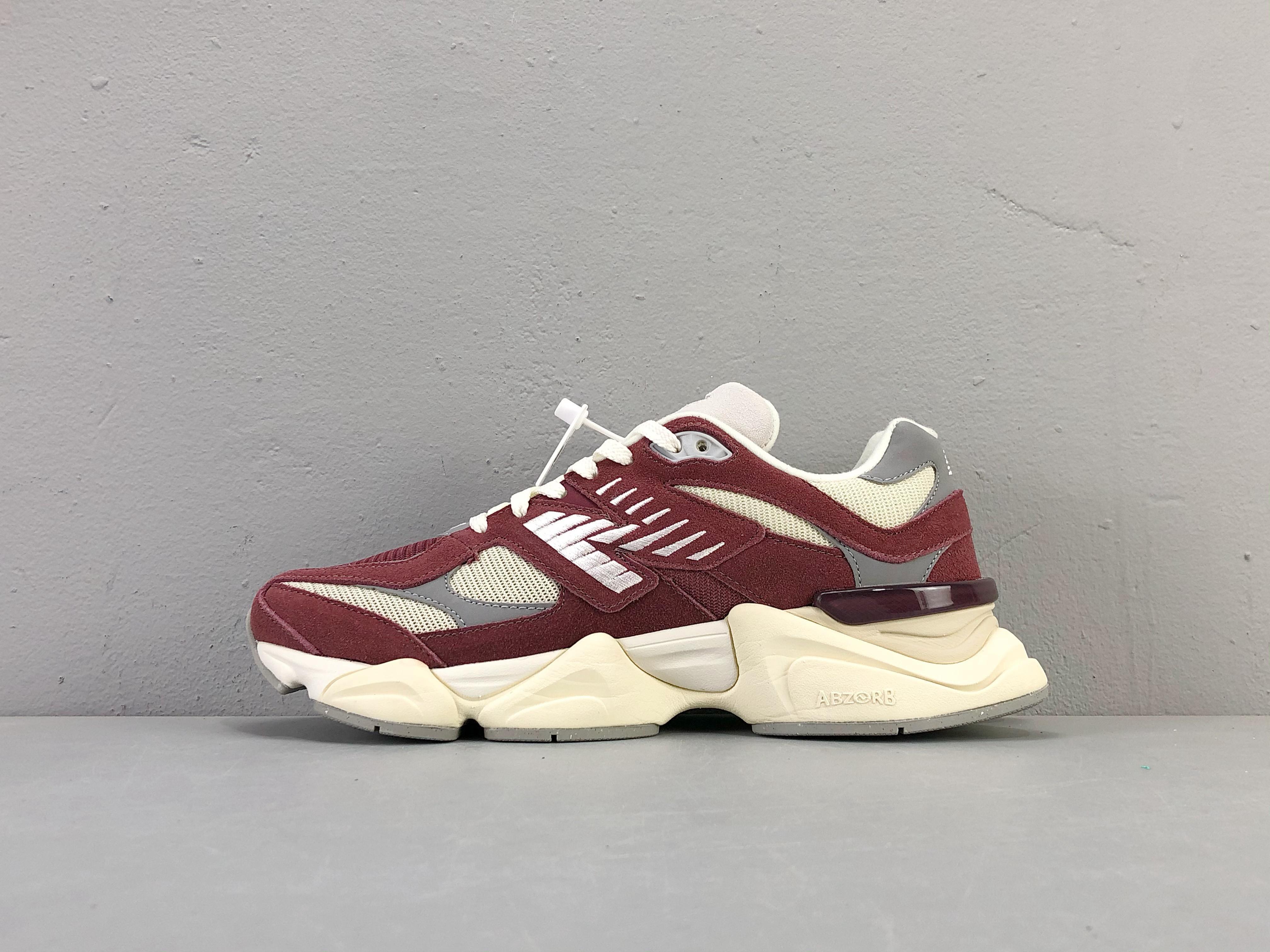 New Balance 9060 Washed Burgundy & Cream Sneakers - Comfort & Style