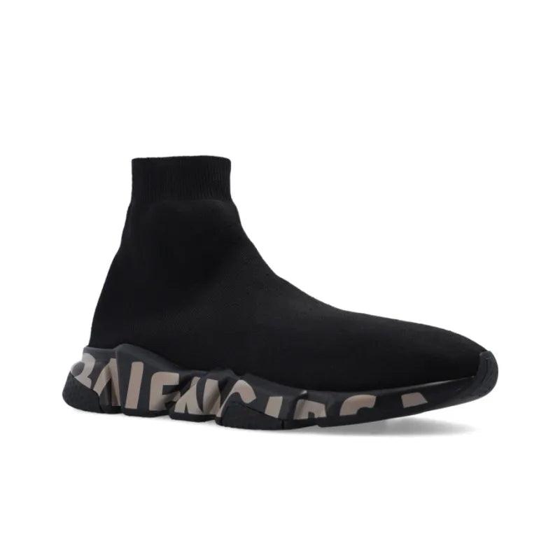 Balenciaga Speed Graffiti Trainers Black Dark Beige