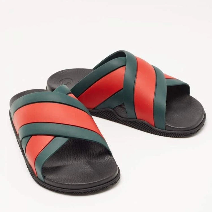 Gucci Blue and Red Agrado Slip-On Sandals