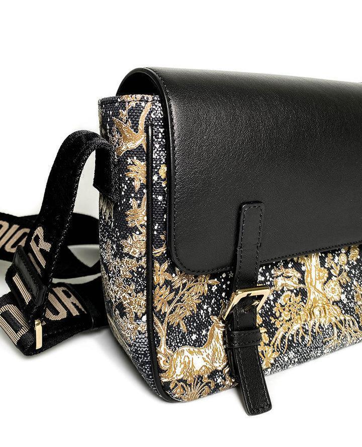 Dior Messenger Bag Regular  Dior Messenger Bag Black calfskin, cotton canvas and linen with gold Magica print