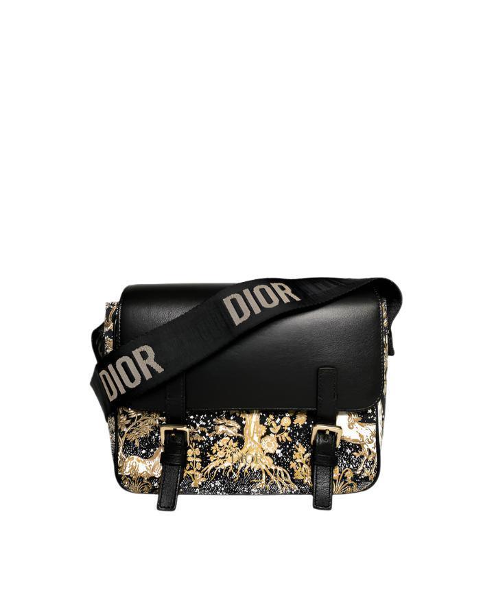 Dior Messenger Bag Regular  Dior Messenger Bag Black calfskin, cotton canvas and linen with gold Magica print