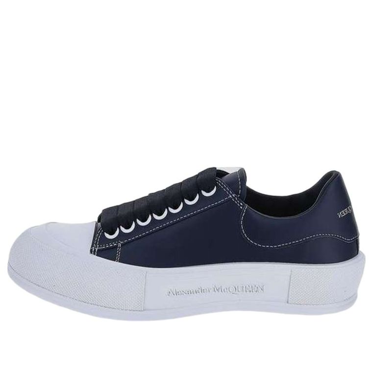 (WMNS) Alexander McQueen Deck Plimsoll Lace-Up Leather Sneakers 'Navy' 667245WIABK4472
