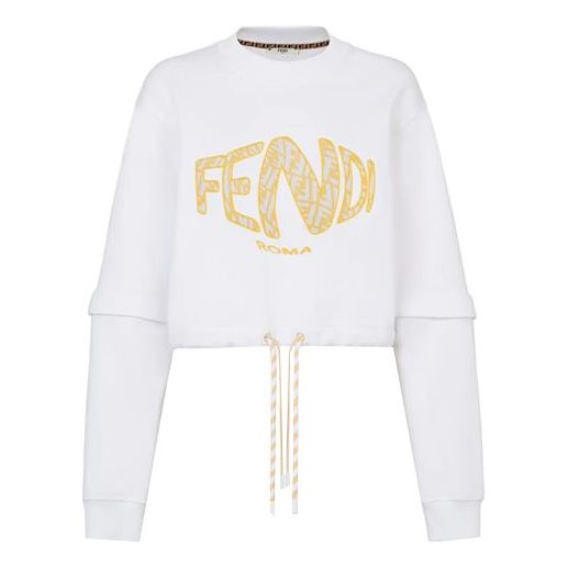(WMNS) FENDI FW21 Detachable sleeve Round Neck Sports Short Hoodie White FS7461AG7CF0ZNM