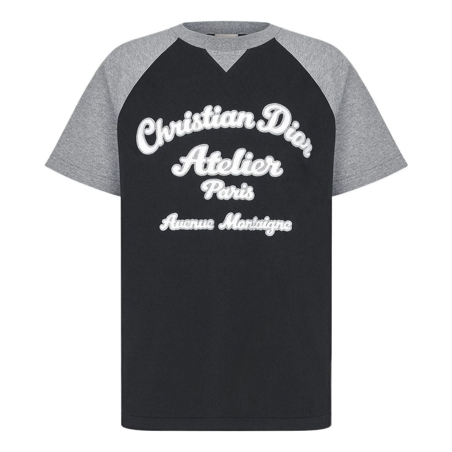 Men's DIOR SS22 Alphabet Pattern Loose Short Sleeve Black T-Shirt 213J635A0677-C988