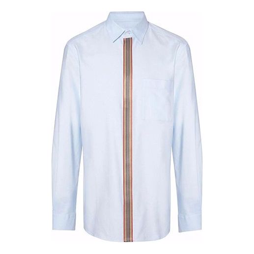 Men's Burberry Stripe Adornment Cotton Blue Shirt 80154351