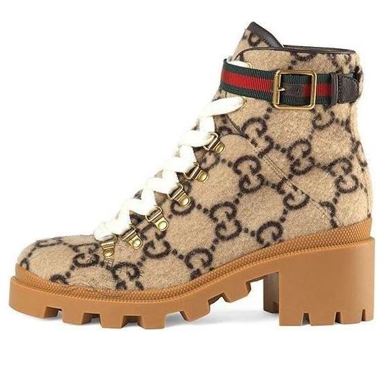 (WMNS) Gucci GG Monogram Lace Up Combat Ankle Boots 'Beige' 578585-G38H0-9772