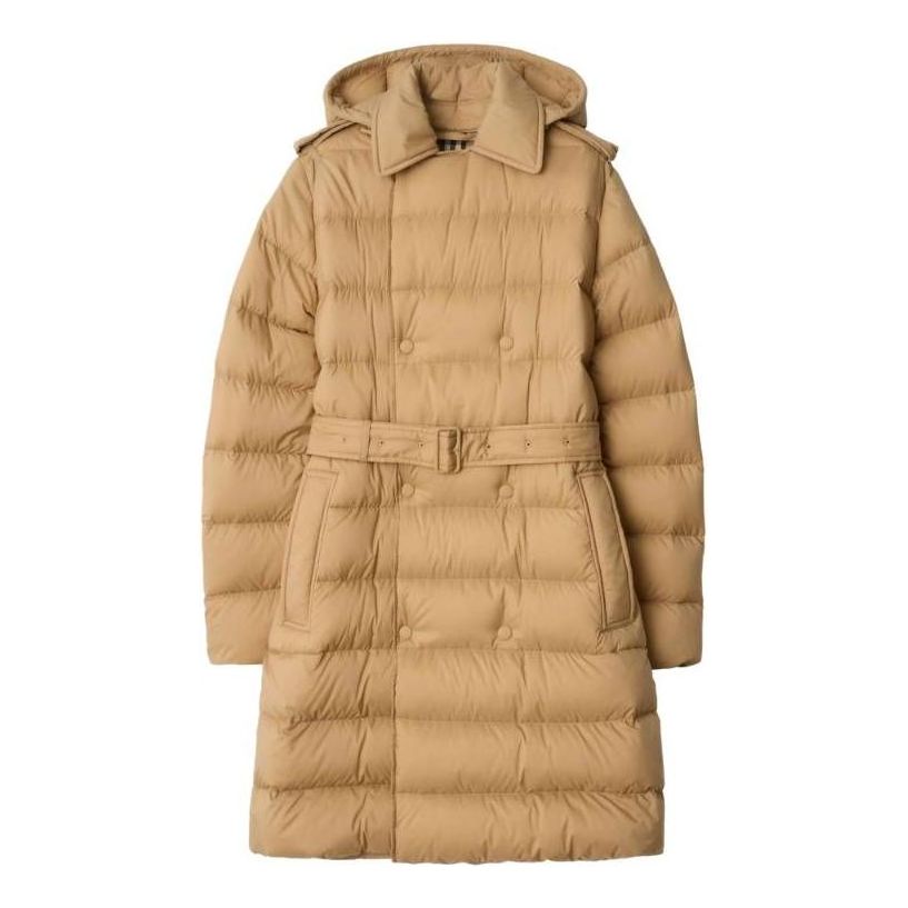 (WMNS) Burberry Double Breasted Belted Hooded Puffer Coat 'Beige' 81131751